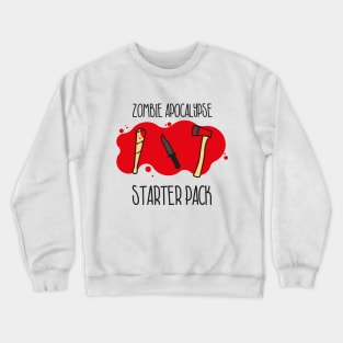 Zombie Apocalypse Starter Pack Baseball Bat Knife Axe Blood Splatter Crewneck Sweatshirt